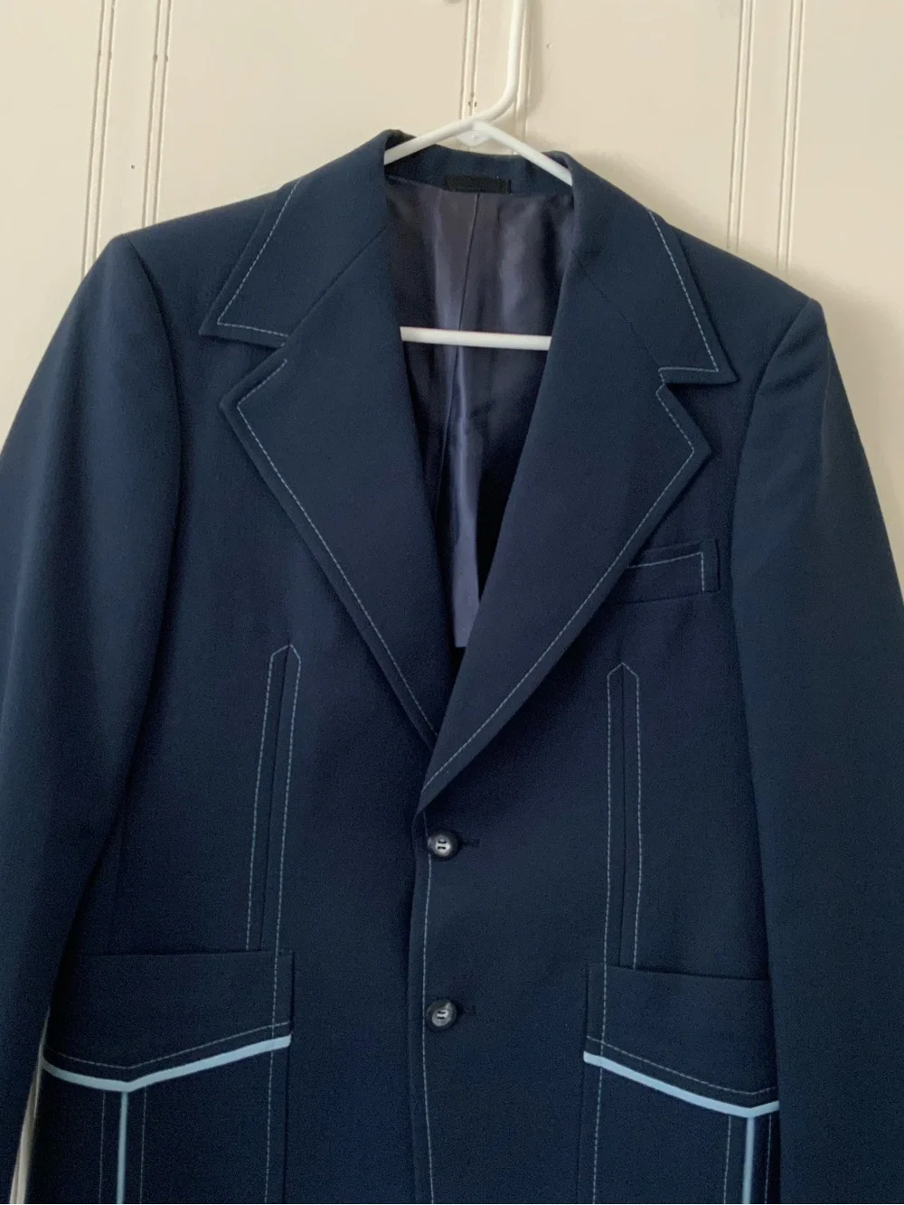 Navy Sport Coat with Light Blue Contrast Stitching - Vintage